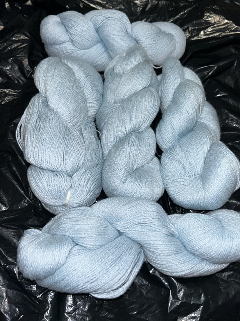 5 Skeins Soft Light Blue Hand-Dyed Cotton Yarn, Lace Weight